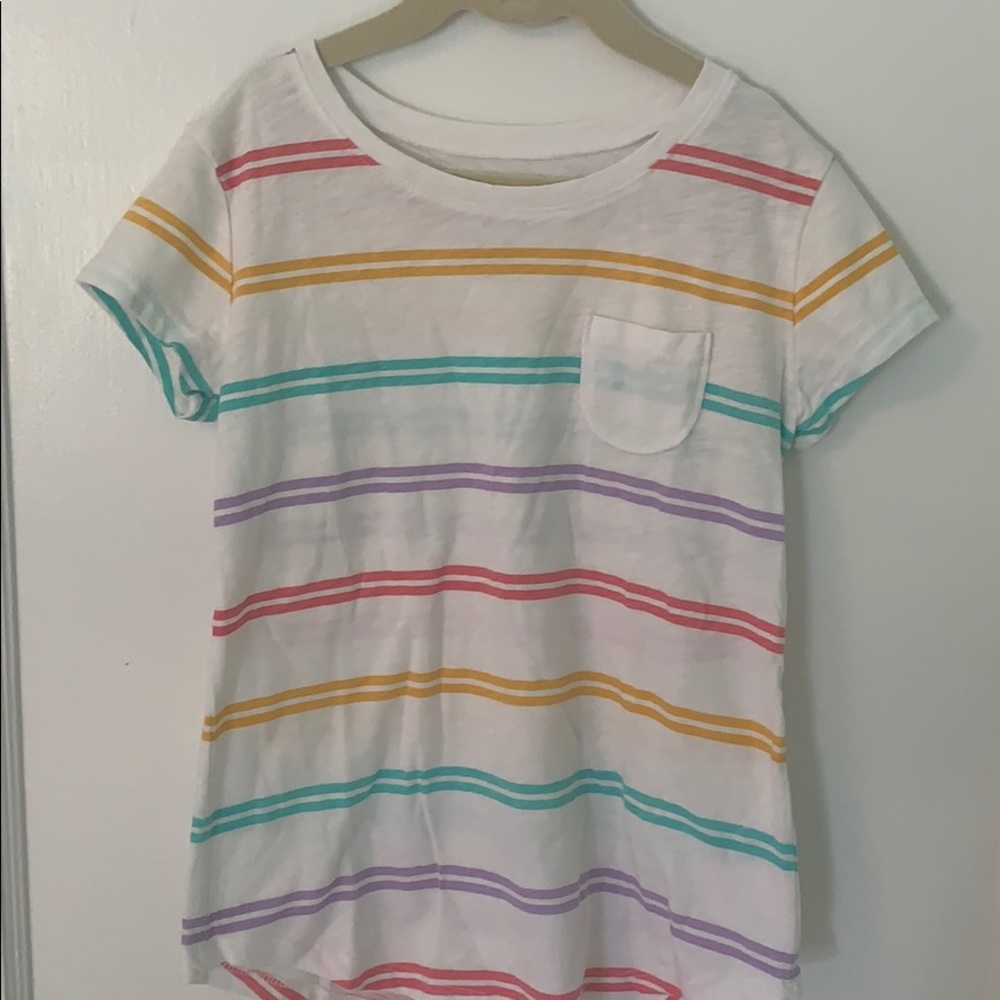 Girls Rainbow striped tee with pocket
